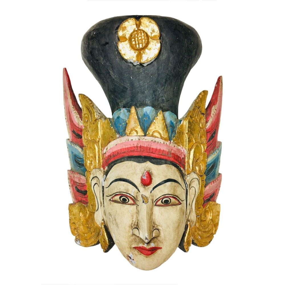 VTG 40s 50s Rama Hindu God Deity Hand Carved Wood Ramayana Mask India Bali